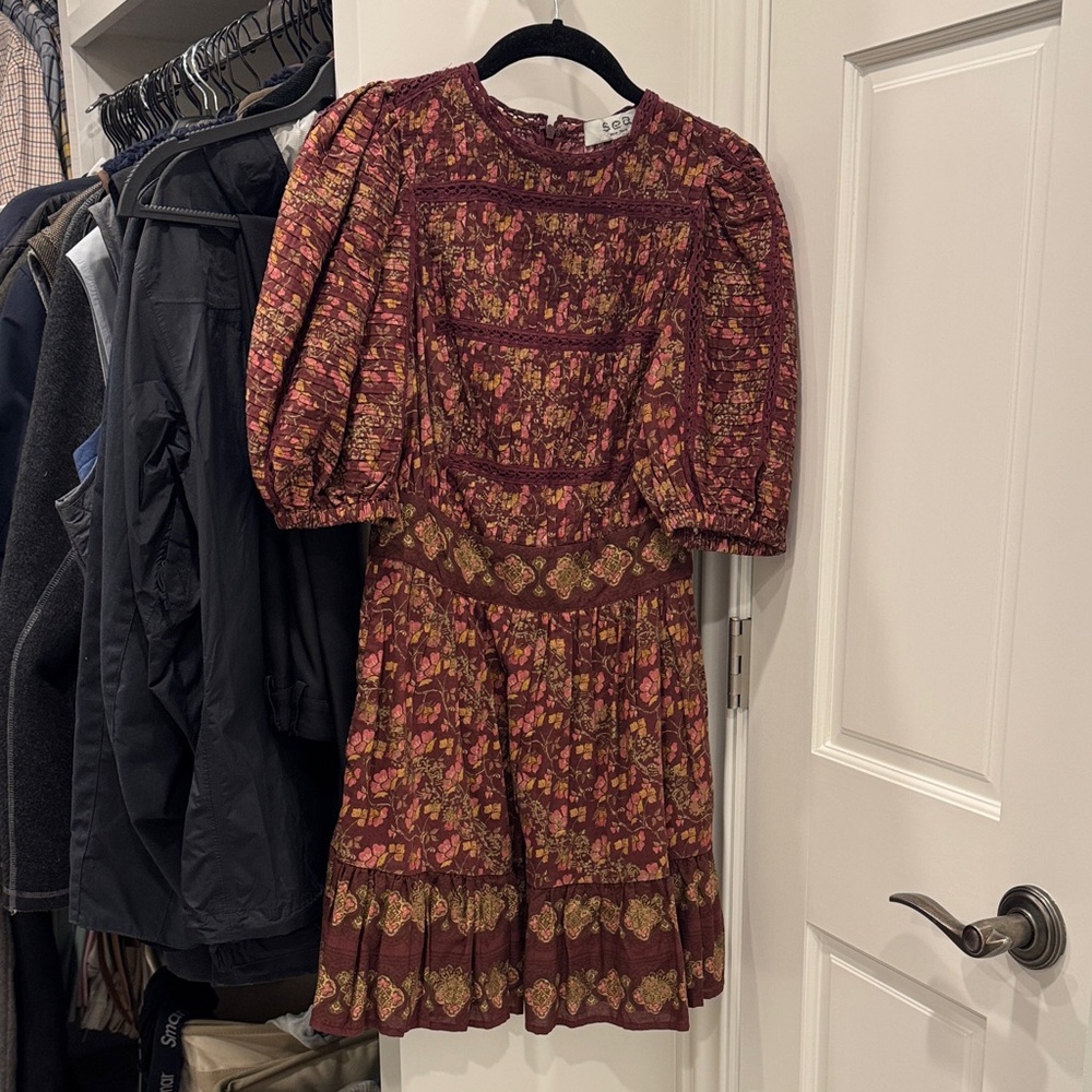 Sea New York Burgundy Floral Long Sleeve Dress